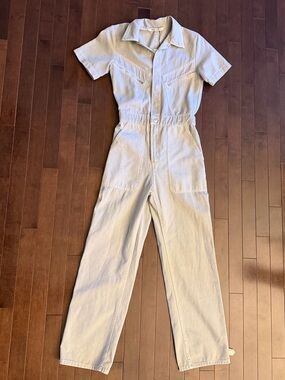 Zara Light Blue Short-Sleeve Utility Jumpsuit